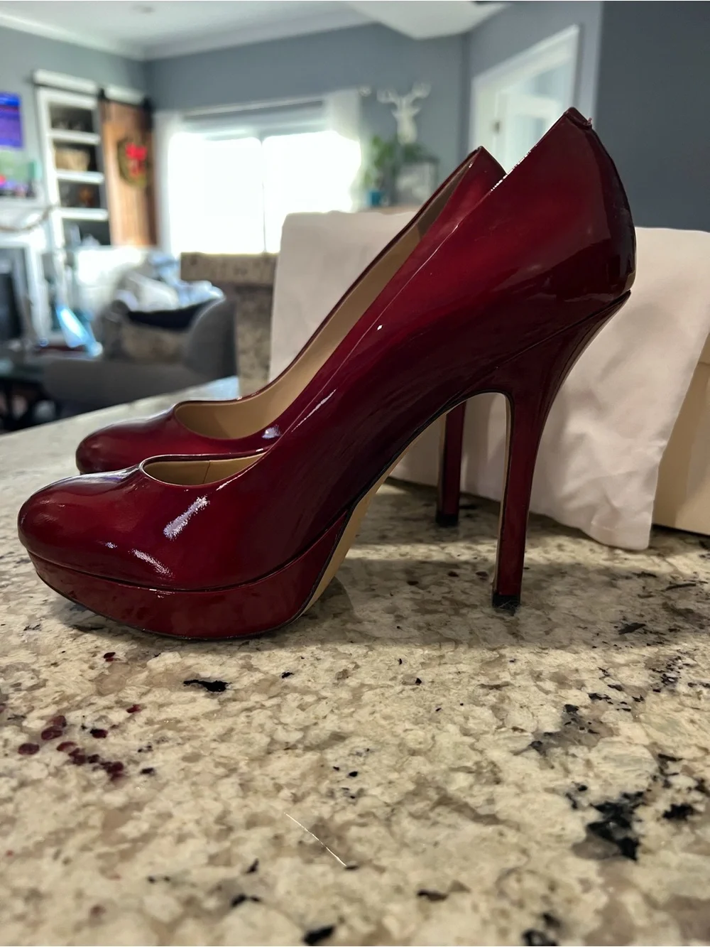 Joan & David Women's Burgundy Red Patent Leather Platform Pumps. Size 6.